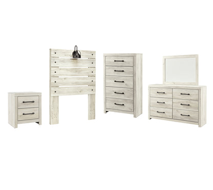 Cambeck  Panel Headboard With Mirrored Dresser, Chest And Nightstand