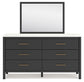 Cadmori Full Upholstered Panel Bed with Mirrored Dresser, Chest and Nightstand