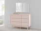 Wistenpine Twin Upholstered Panel Bed with Mirrored Dresser, Chest and 2 Nightstands